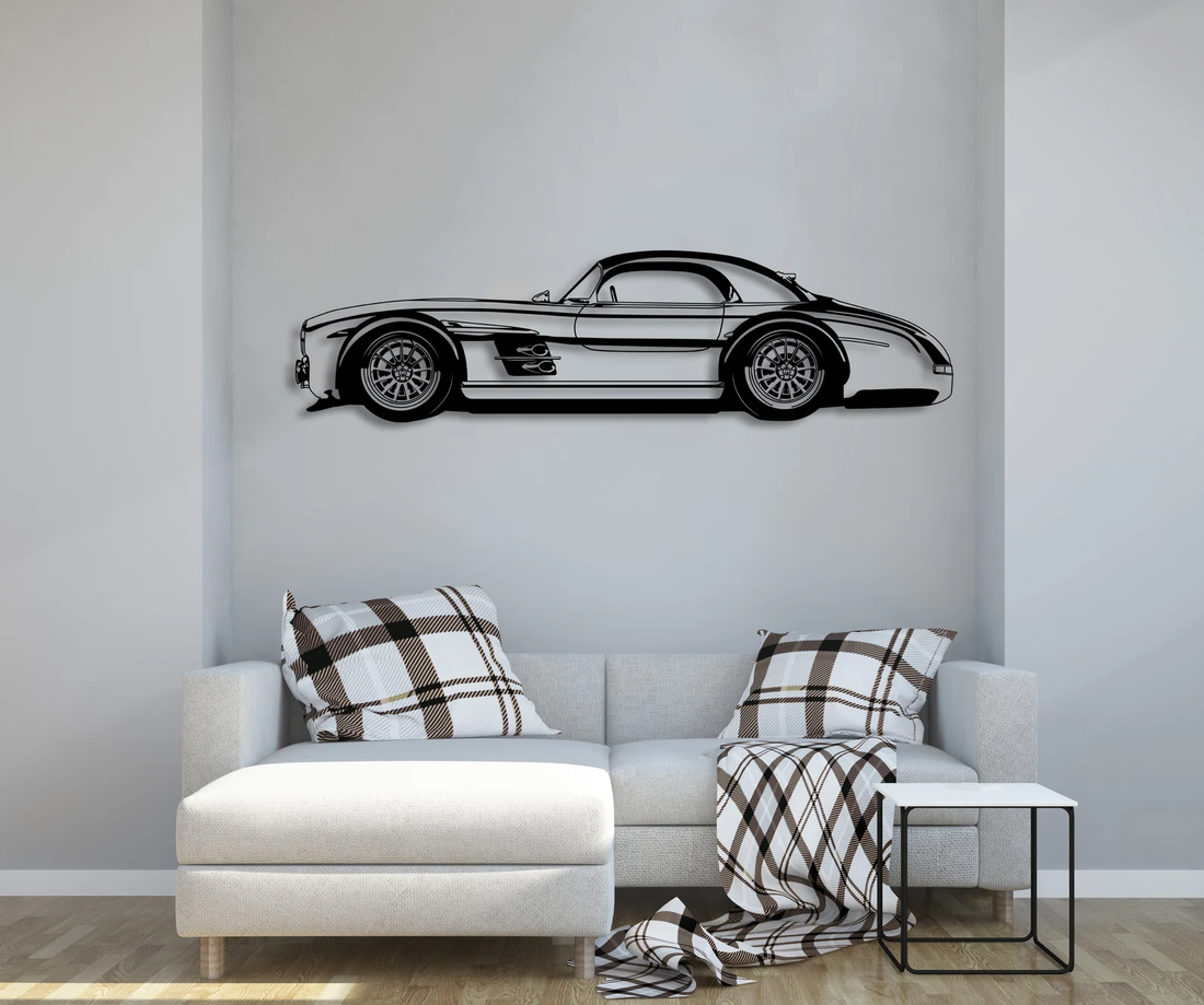 High-quality metal wall art featuring the "1955 Roadster Gullwing Classic Metal Wall Art" crafted from durable steel with a sleek black powder-coated finish.