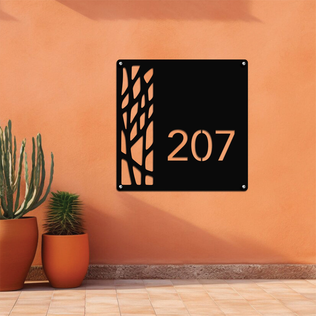 Customizable metal wall art featuring house numbers and address details, crafted from durable, weather-resistant metal with stylish and elegant designs.