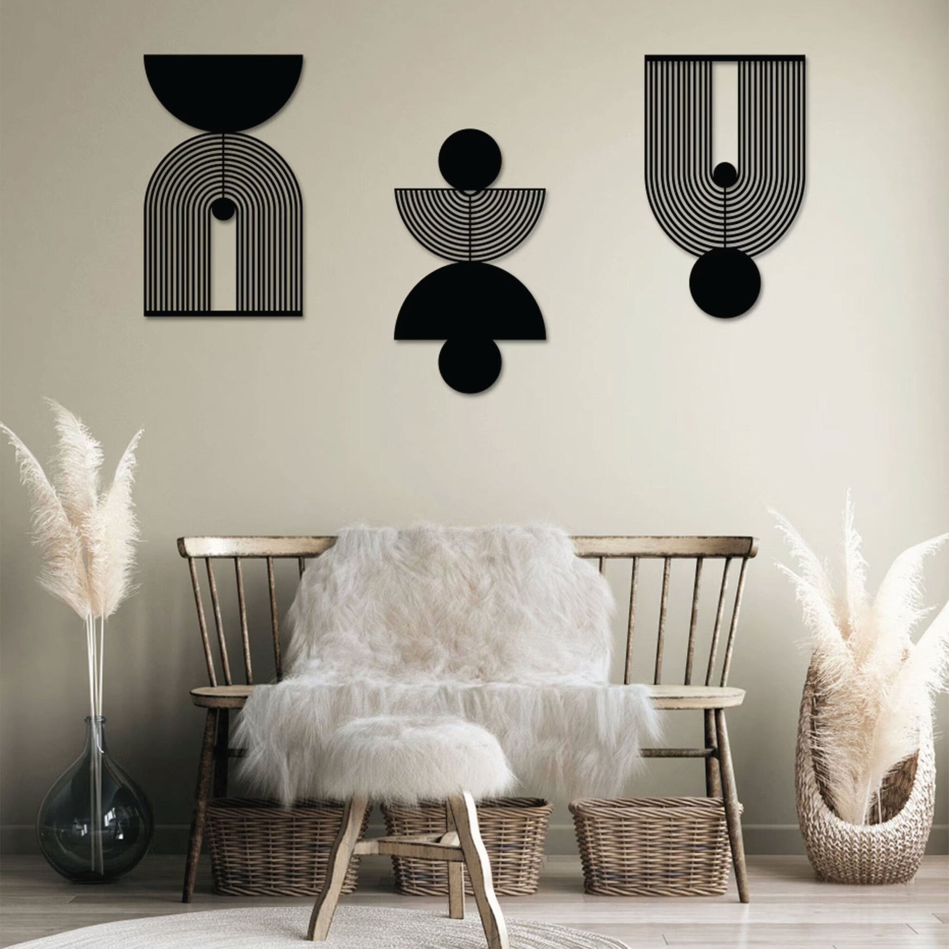 High-quality metal wall art featuring the "Abstract Modern Decor Metal Wall Art" crafted from durable steel with a sleek black powder-coated finish.