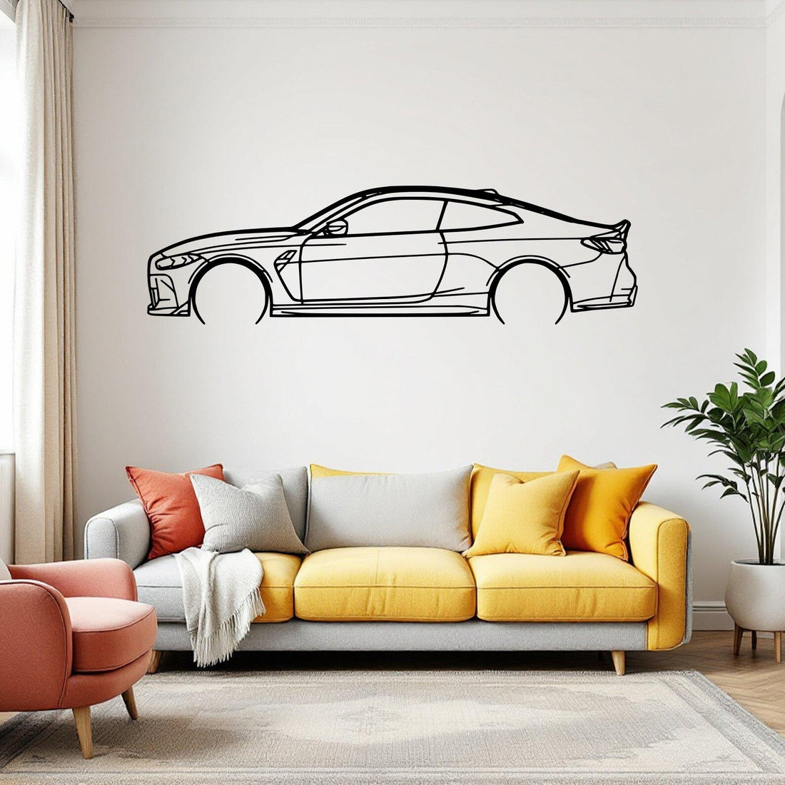 High-quality metal wall art featuring the "BMW M4 Competition Metal Wall Art" crafted from durable steel with a sleek black powder-coated finish.