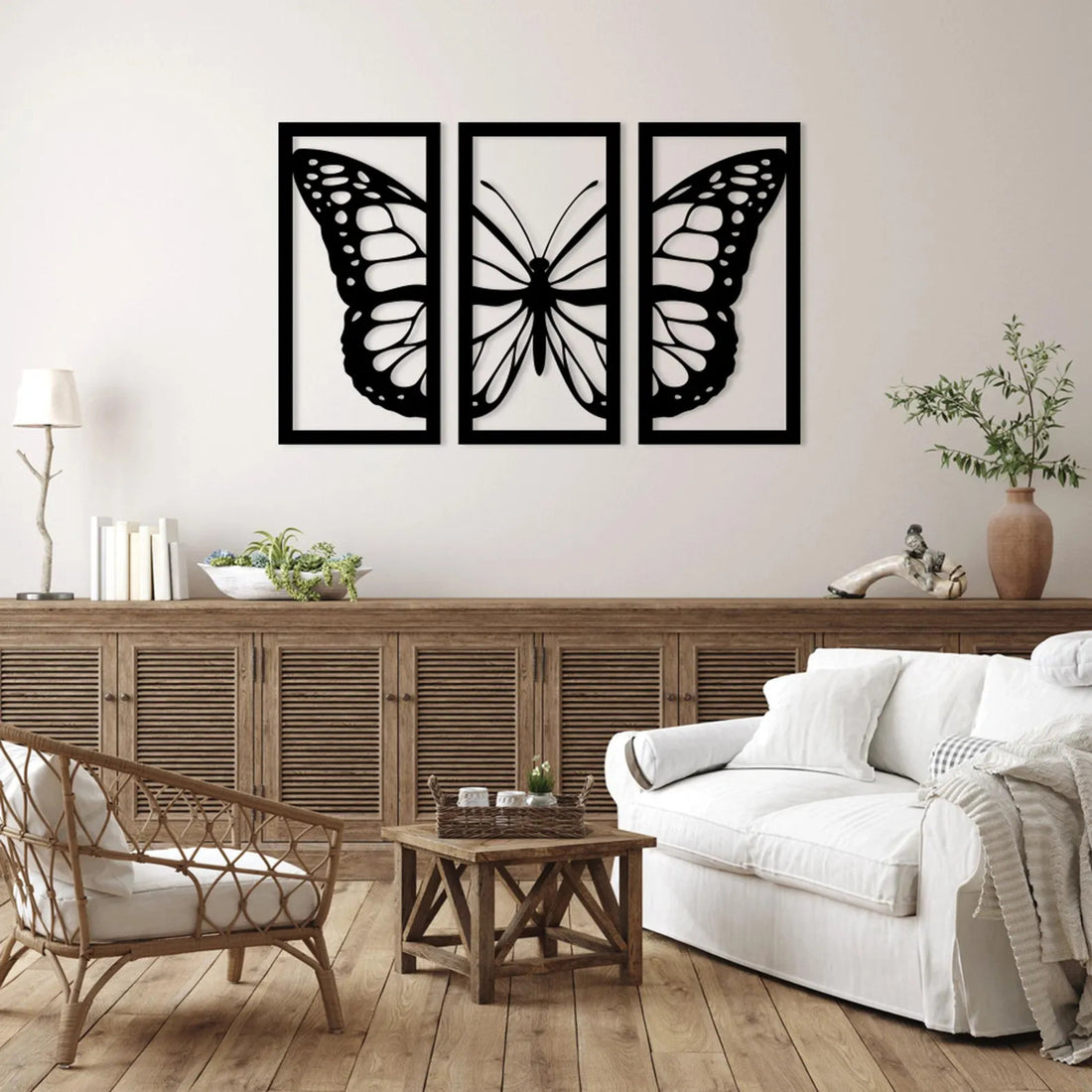 High-quality metal wall art featuring the "Butterfly Floral Metal Wall Art" crafted from durable steel with a sleek black powder-coated finish.