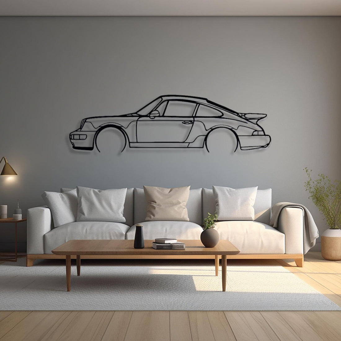 High-quality metal wall art featuring the "Porsche 911 Classic - V2Metal Wall Art" crafted from durable steel with a sleek black powder-coated finish.