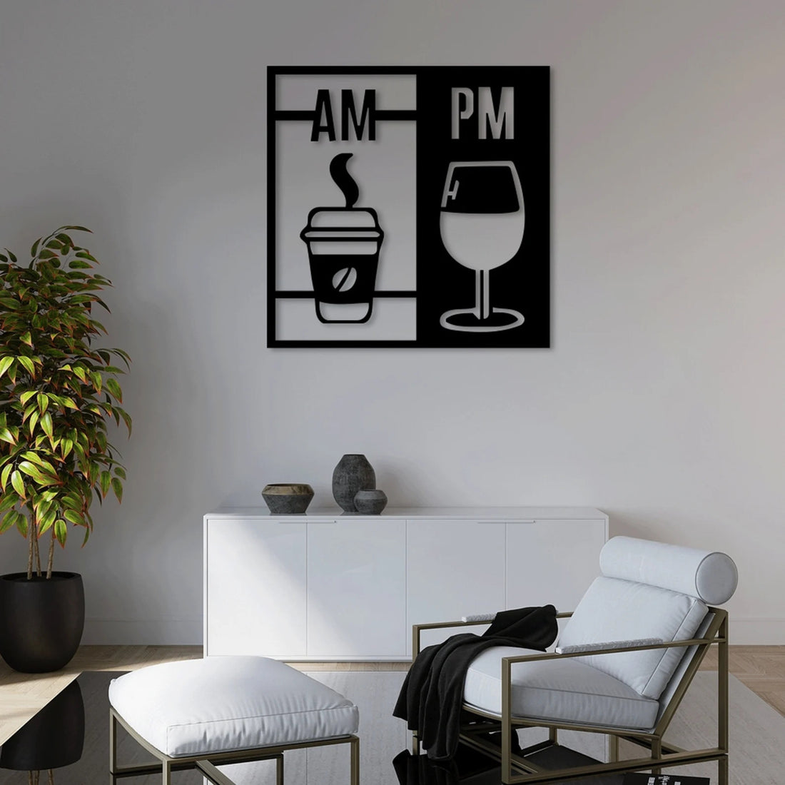 High-quality metal wall art featuring the "Coffee and Wine Metal Wall Art" crafted from durable steel with a sleek black powder-coated finish.