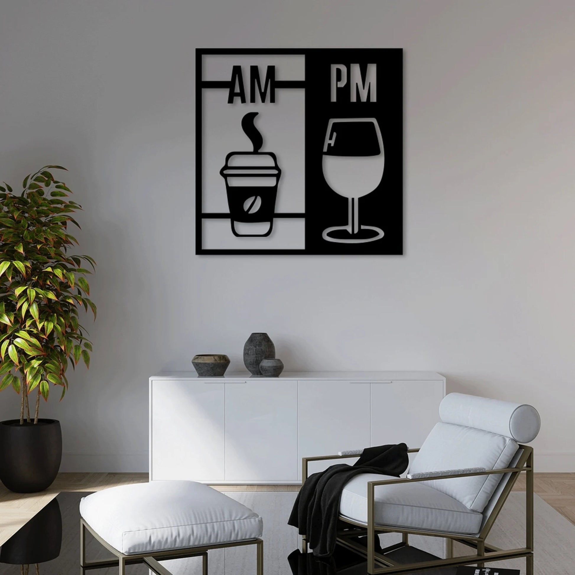 High-quality metal wall art featuring the "Coffee and Wine Metal Wall Art" crafted from durable steel with a sleek black powder-coated finish.