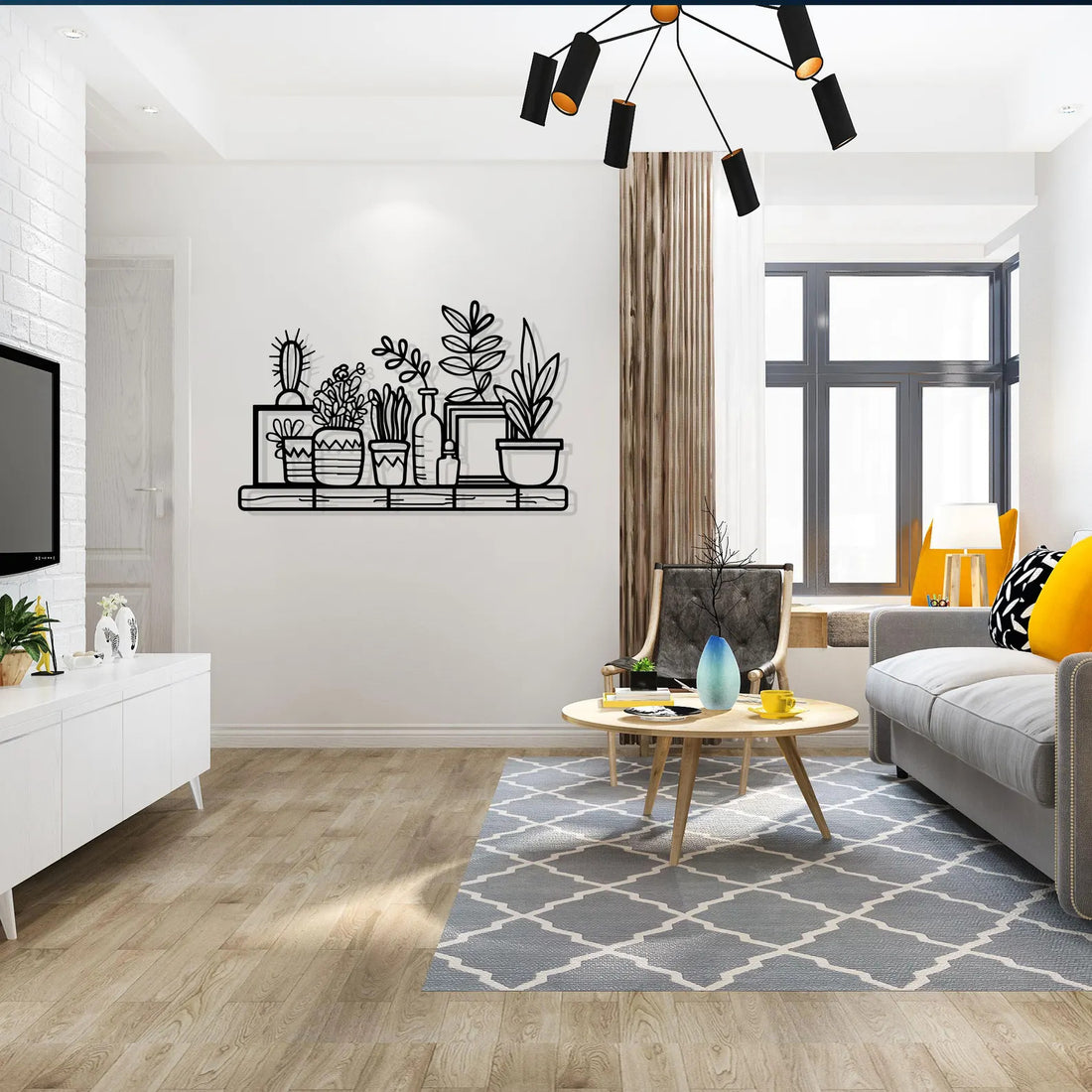 High-quality metal wall art featuring the "Flower in Pot 2 Metal Wall Art" crafted from durable steel with a sleek black powder-coated finish.