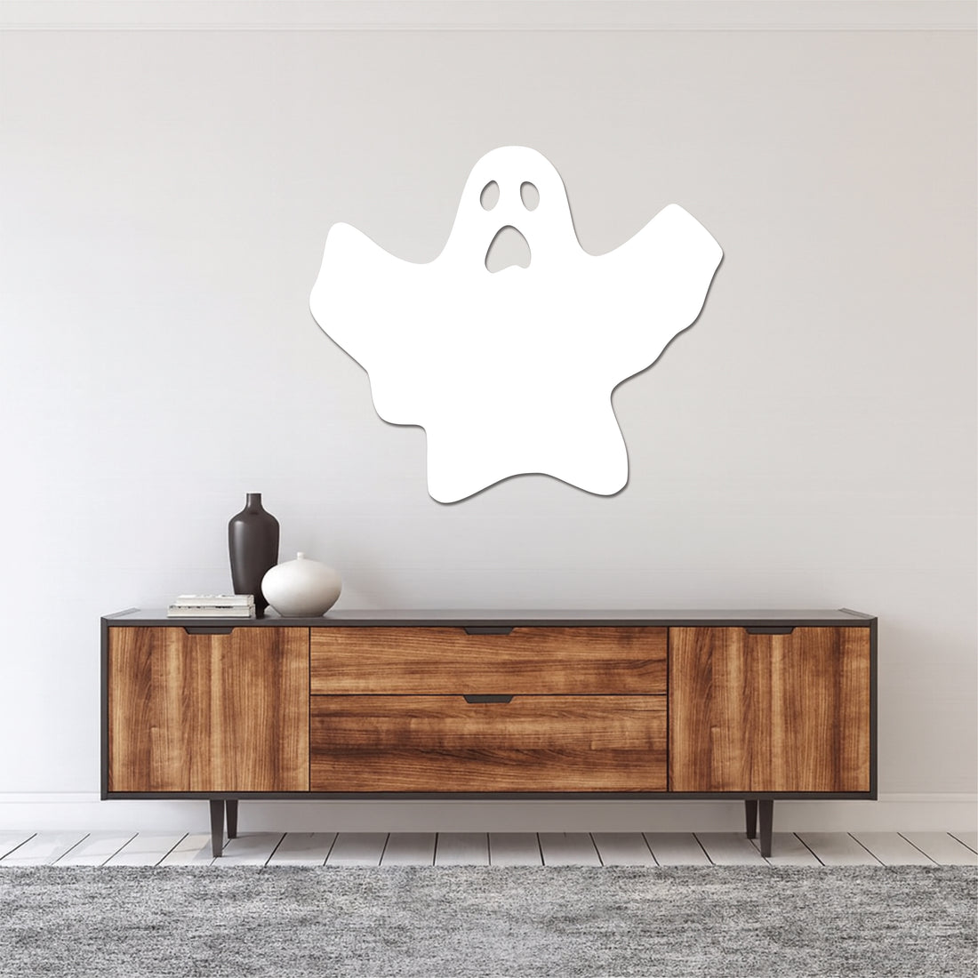 High-quality metal wall art featuring the "George Boo-Shh Metal Wall Art" crafted from durable steel with a sleek black powder-coated finish.