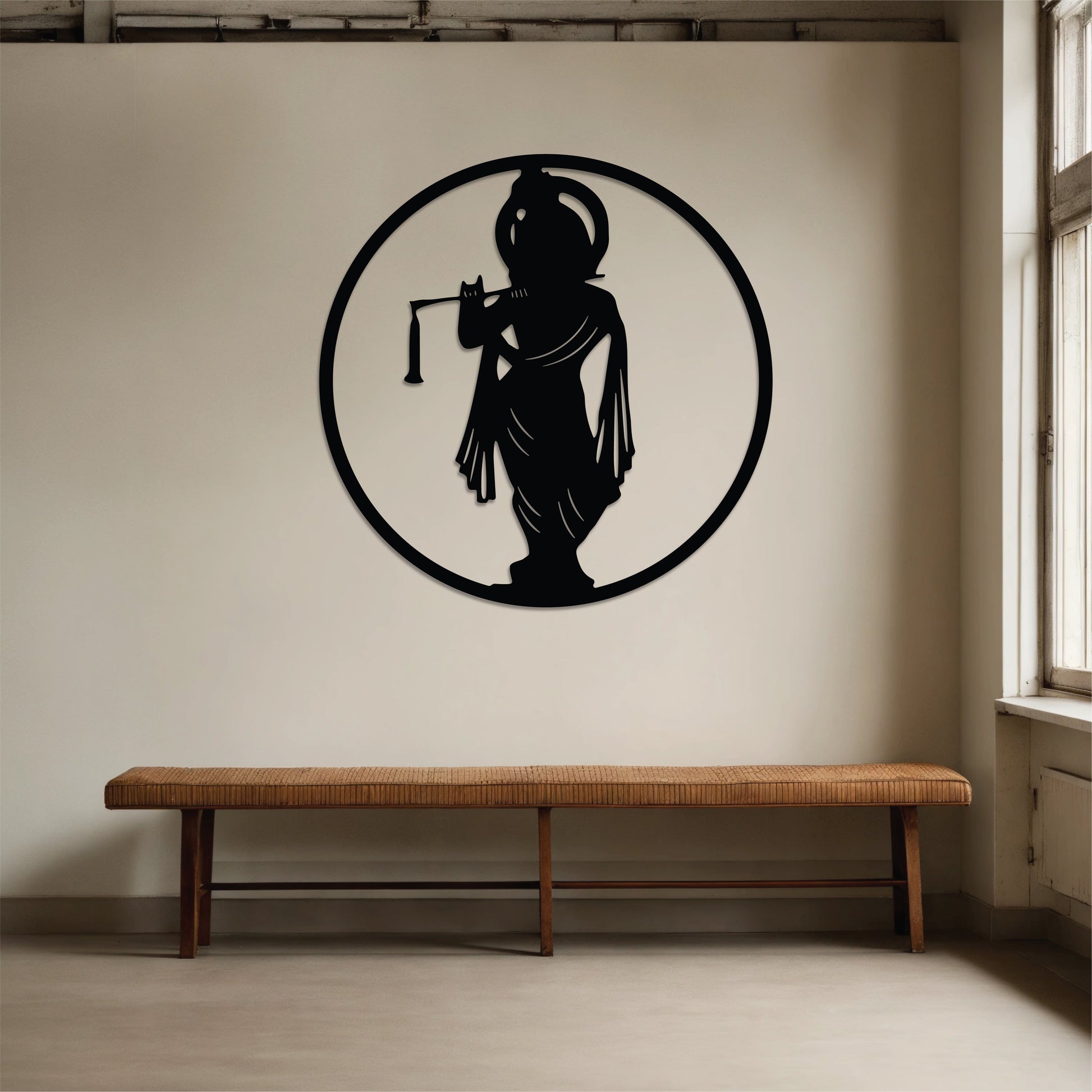 High-quality metal wall art featuring the "Lord Krishna Metal Wall Art" crafted from durable steel with a sleek black powder-coated finish.