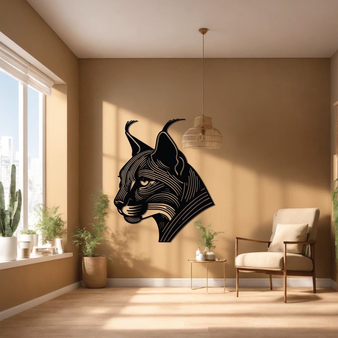 High-quality metal wall art featuring the "Caracal Metal Wall Art" crafted from durable steel with a sleek black powder-coated finish.