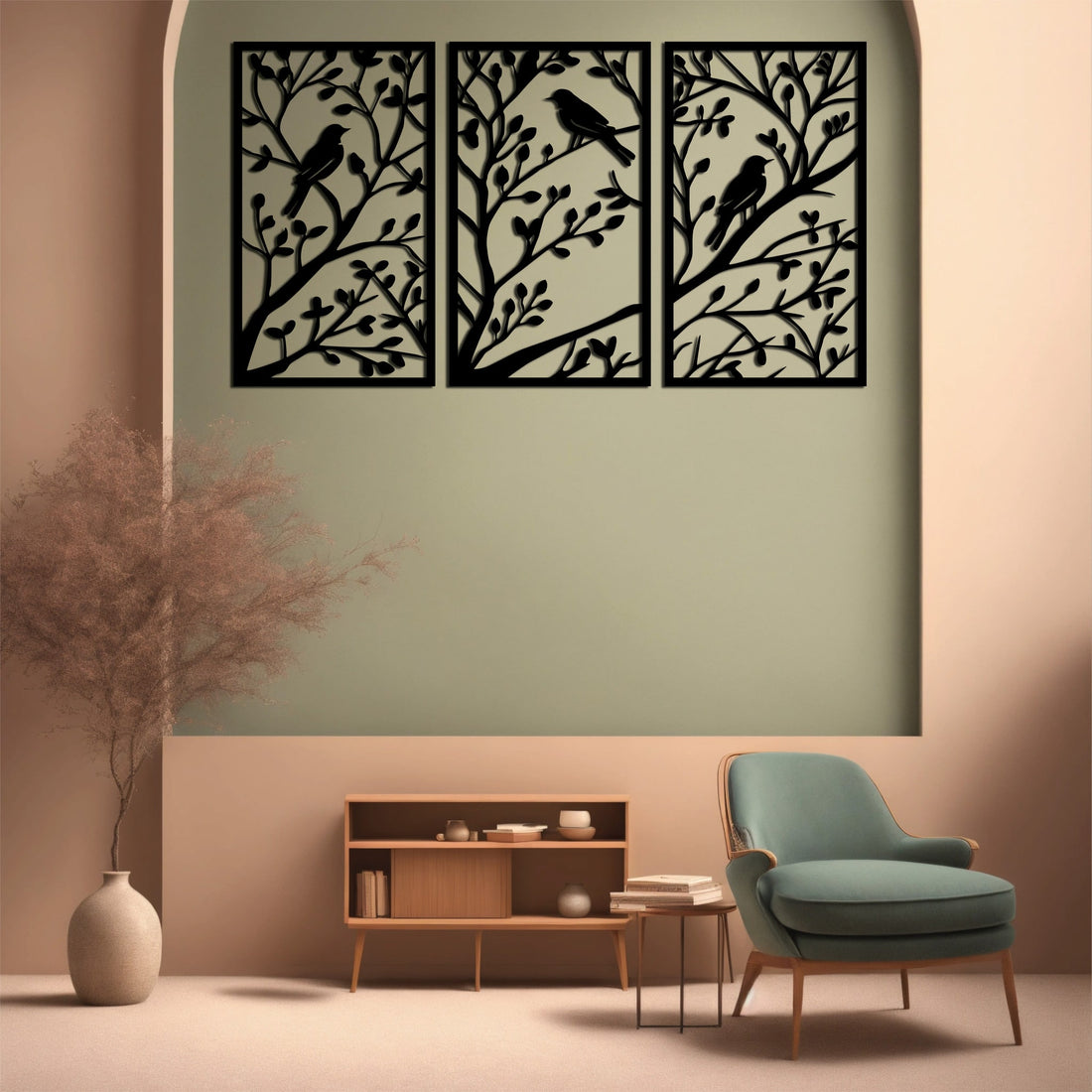 High-quality metal wall art featuring the "Framed Forest Metal Wall Art" crafted from durable steel with a sleek black powder-coated finish.