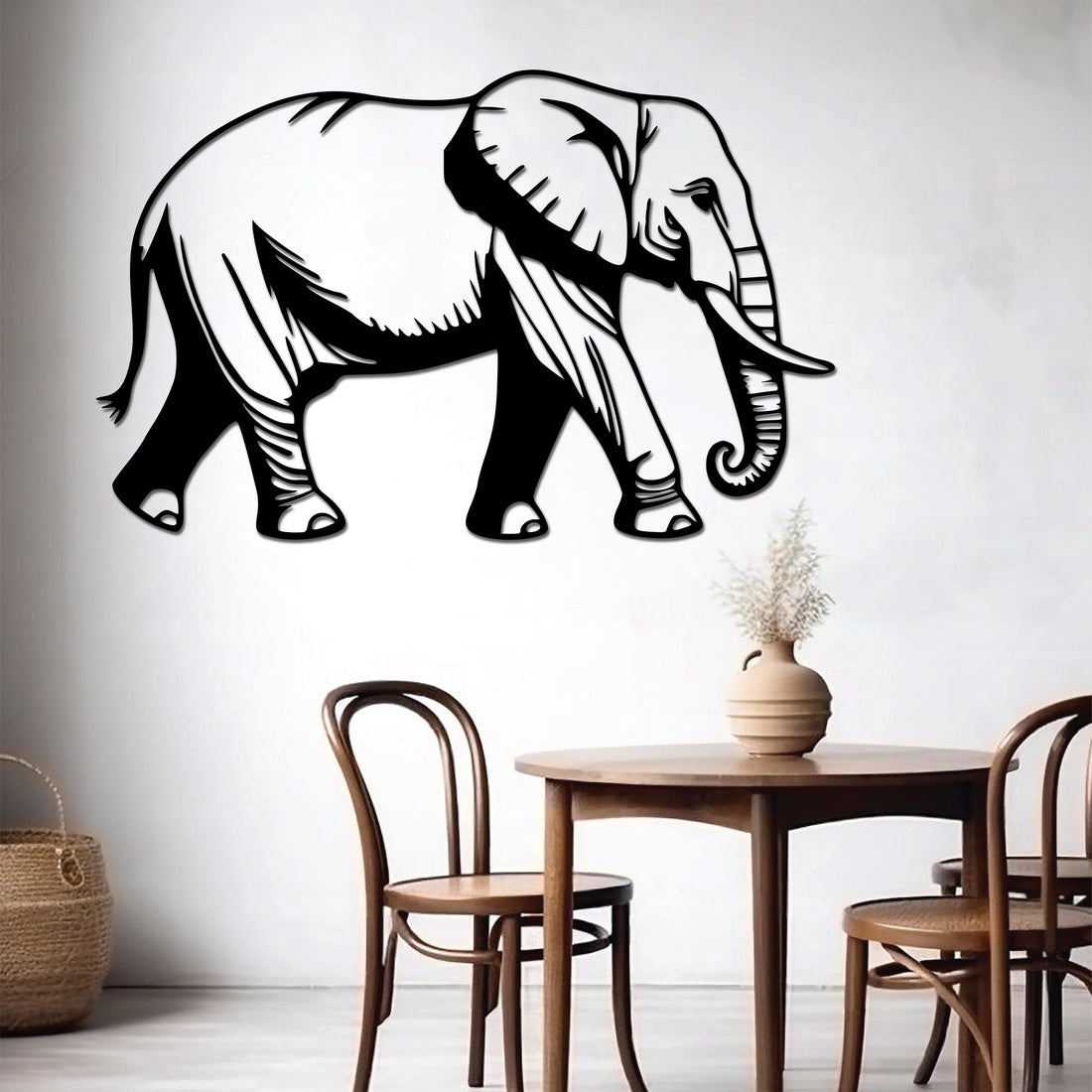 High-quality metal wall art featuring the "Walking Elephant Metal Wall Art" crafted from durable steel with a sleek black powder-coated finish.