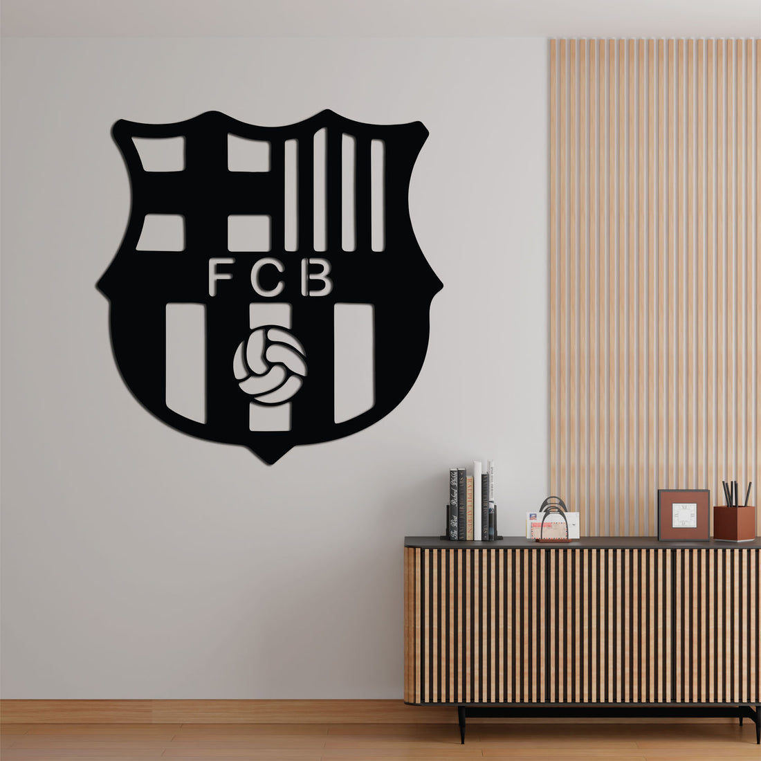 High-quality metal wall art featuring the "FC Barcelona Metal Wall Art" crafted from durable steel with a sleek black powder-coated finish.