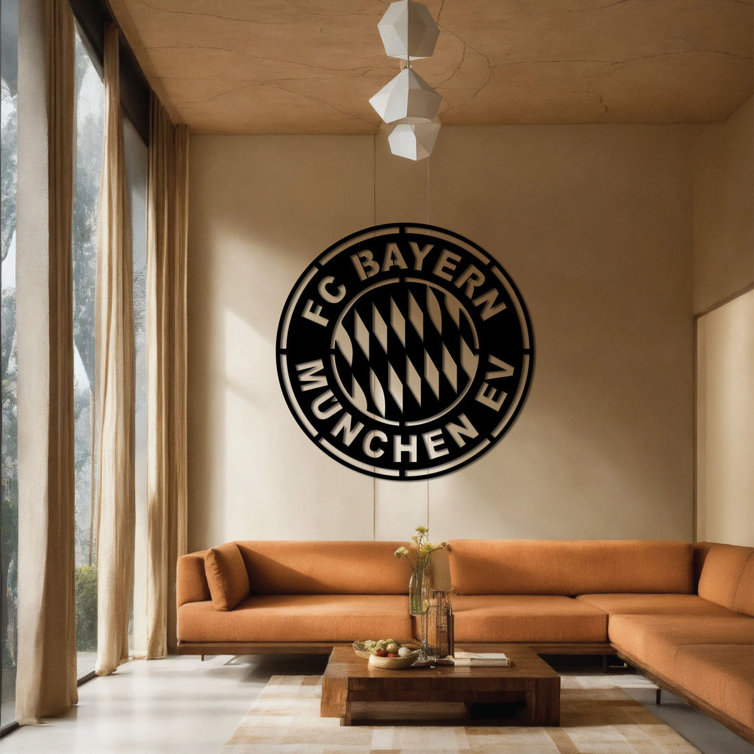 High-quality metal wall art featuring the "FC Bayern Munich Metal Wall Art" crafted from durable steel with a sleek black powder-coated finish.