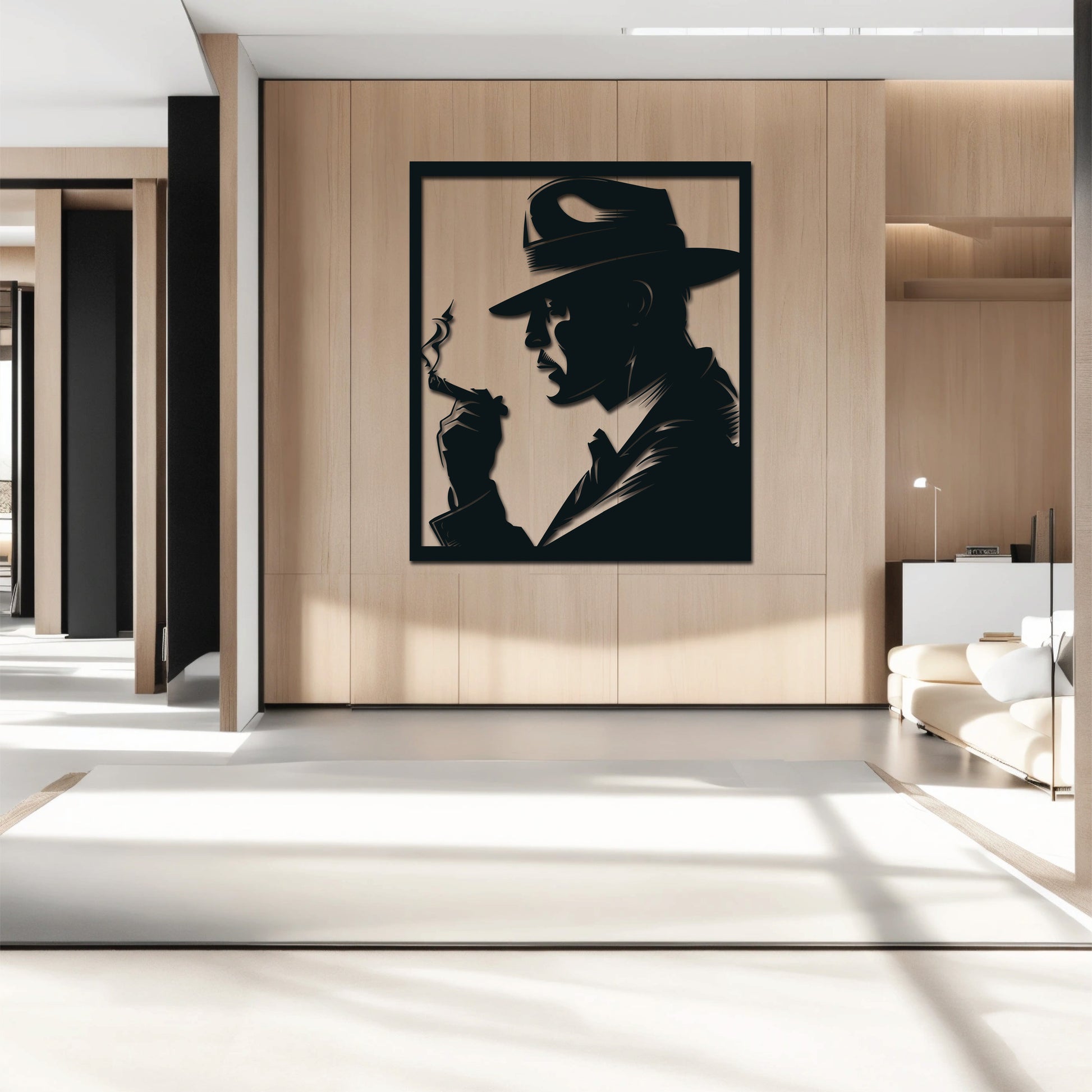 High-quality metal wall art featuring the "Gentleman Metal Wall Art" crafted from durable steel with a sleek black powder-coated finish.