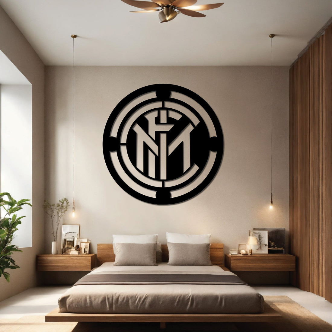 High-quality metal wall art featuring the "Inter Milano FC Metal Wall Art" crafted from durable steel with a sleek black powder-coated finish.
