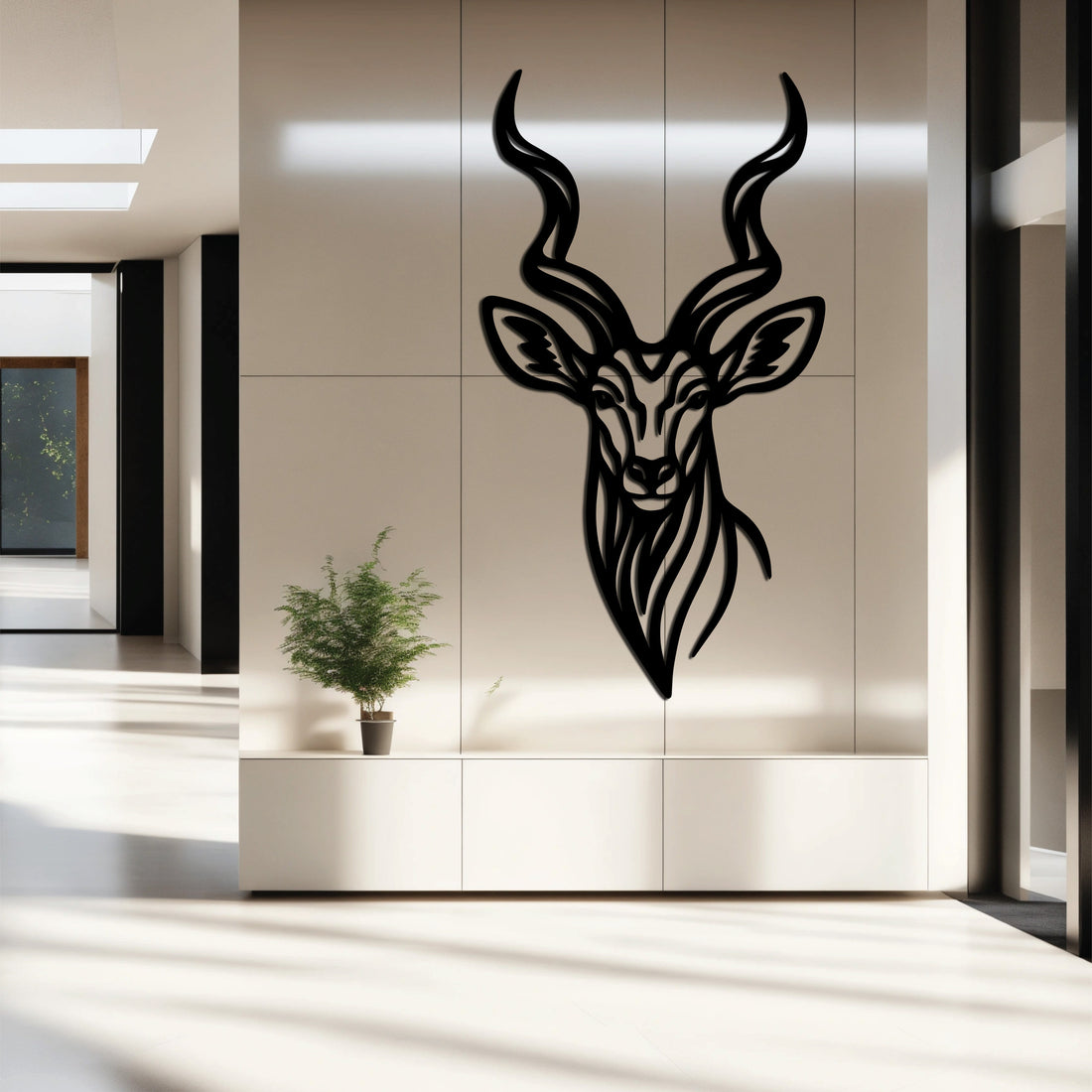 High-quality metal wall art featuring the "Kudu Metal Wall Art" crafted from durable steel with a sleek black powder-coated finish.