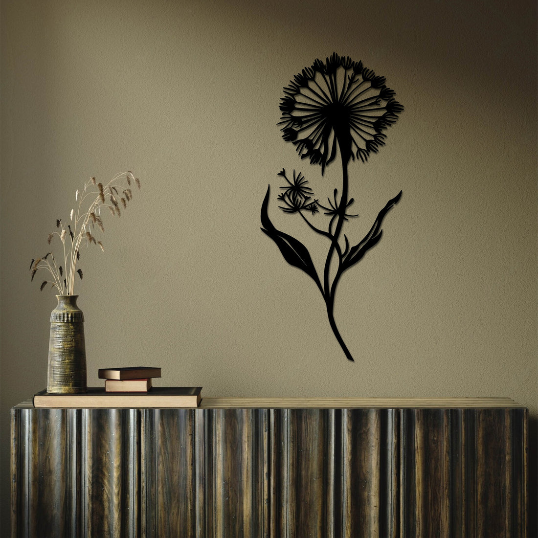 High-quality metal wall art featuring the "The Last Dandelion Metal Wall Art" crafted from durable steel with a sleek black powder-coated finish.