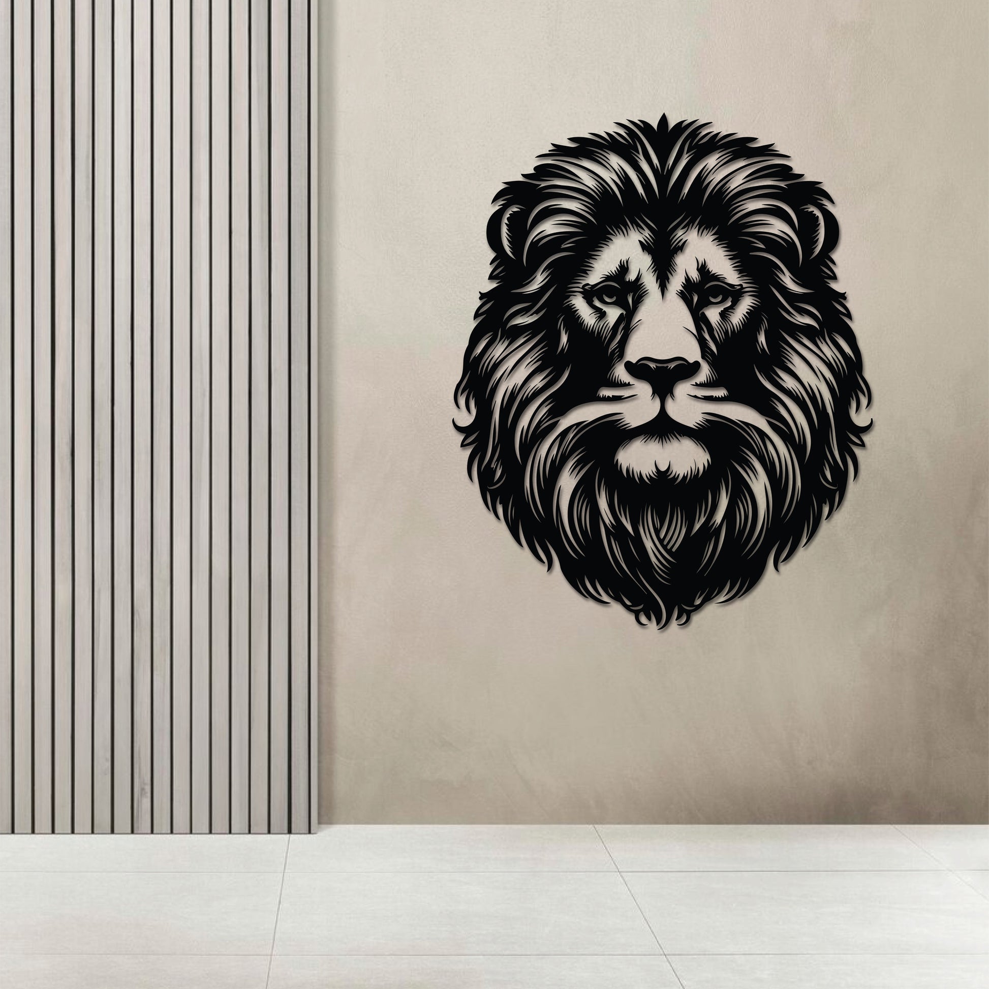 High-quality metal wall art featuring the "Majestic Lion Metal Wall Art" crafted from durable steel with a sleek black powder-coated finish.