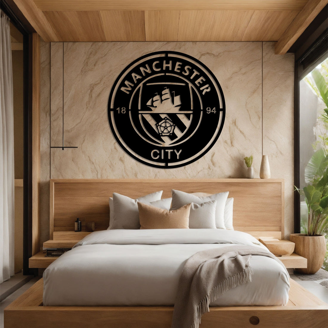 High-quality metal wall art featuring the "Manchester City FC Metal Wall Art" crafted from durable steel with a sleek black powder-coated finish.