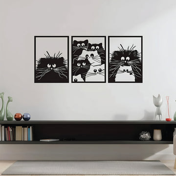 Cat-themed metal wall art with quirky, expressive cat silhouettes, ideal for pet lovers and playful decor styles.