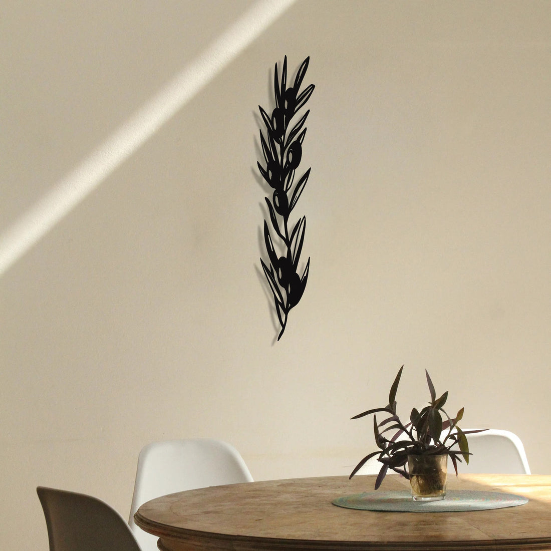 High-quality metal wall art featuring the "Olive Branch Metal Wall Art" crafted from durable steel with a sleek black powder-coated finish.