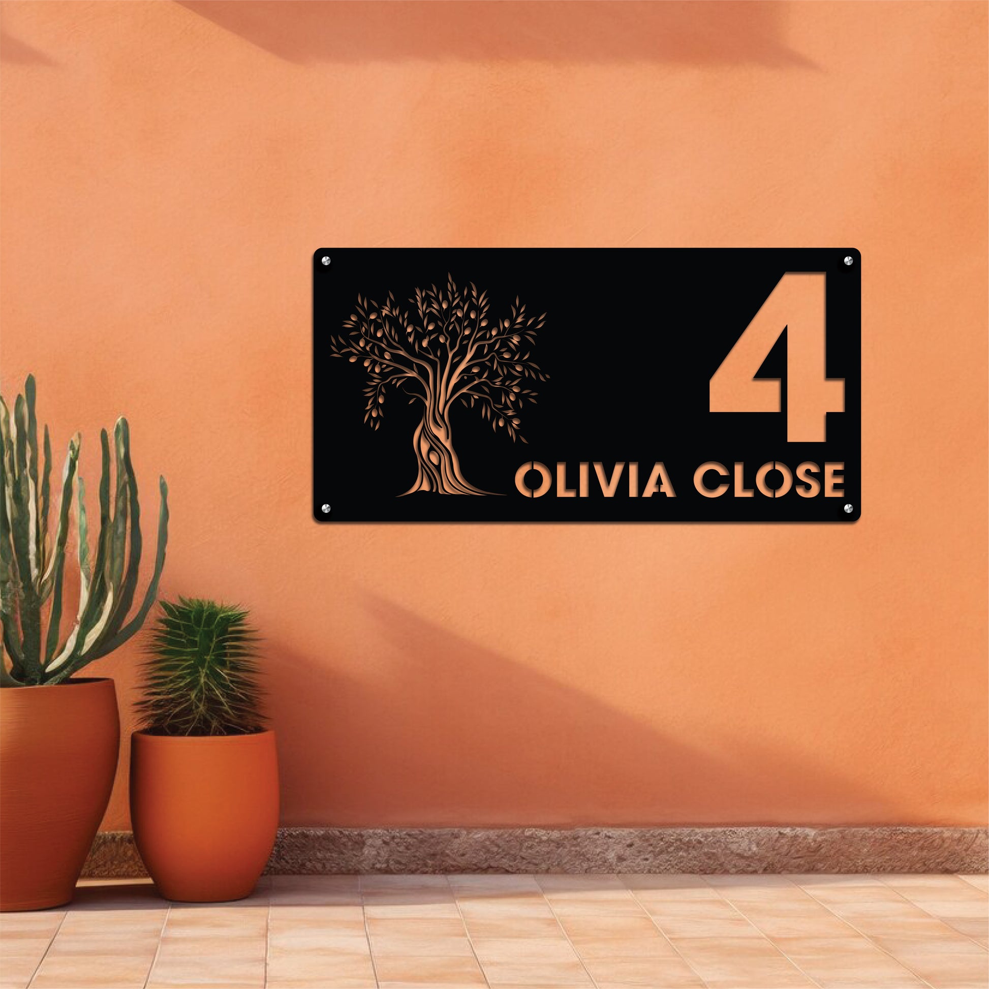 Customizable metal wall art featuring house numbers and address details, crafted from durable, weather-resistant metal with stylish and elegant designs.