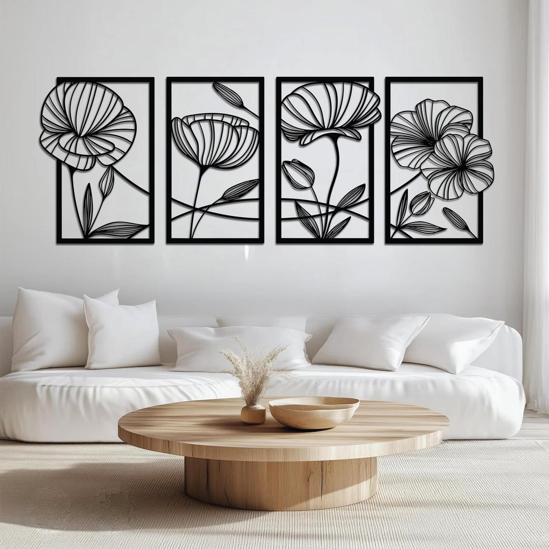 High-quality metal wall art featuring the "Poppy Flower Metal Wall Art" crafted from durable steel with a sleek black powder-coated finish.