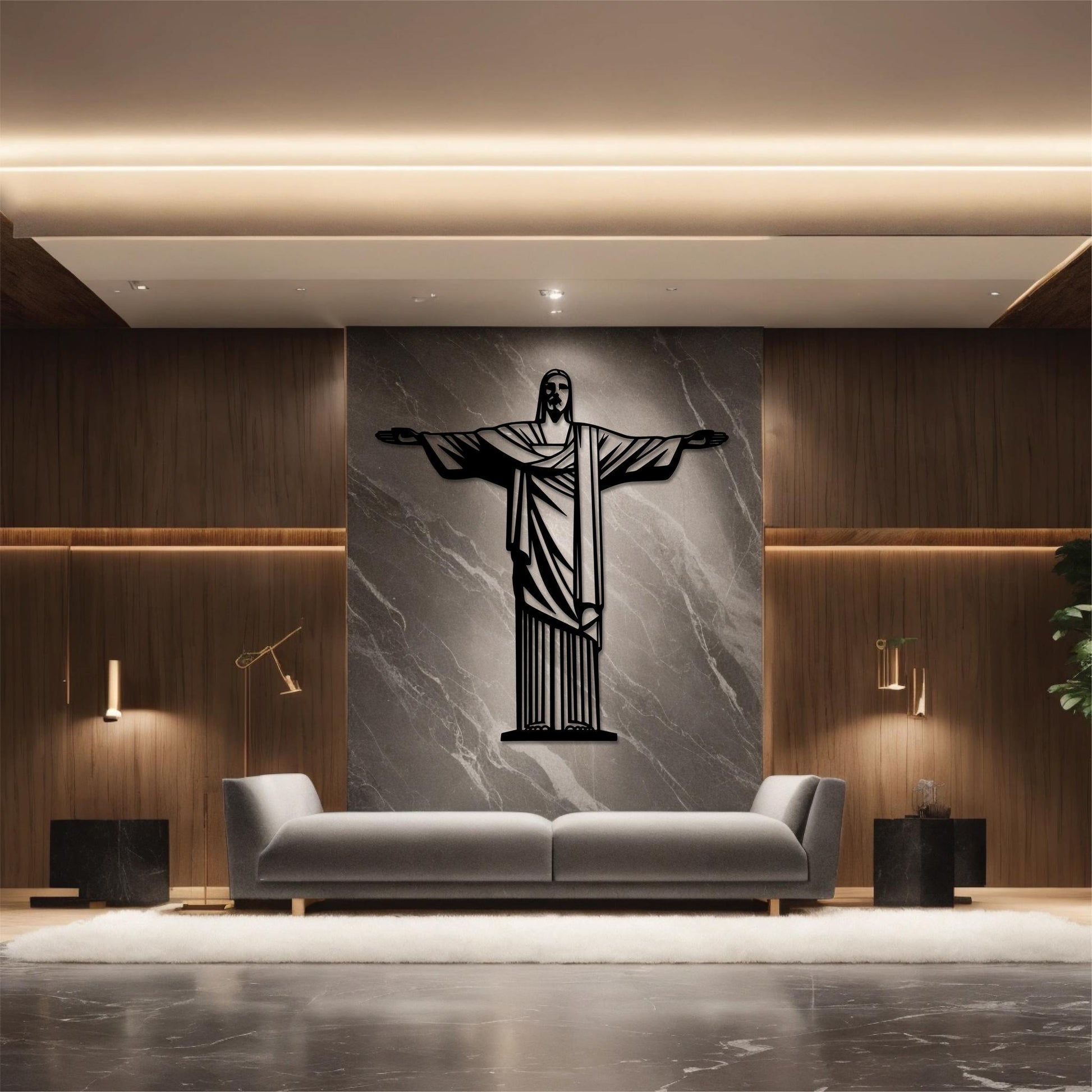 High-quality metal wall art featuring the "The Redeemer Metal Wall Art" crafted from durable steel with a sleek black powder-coated finish.