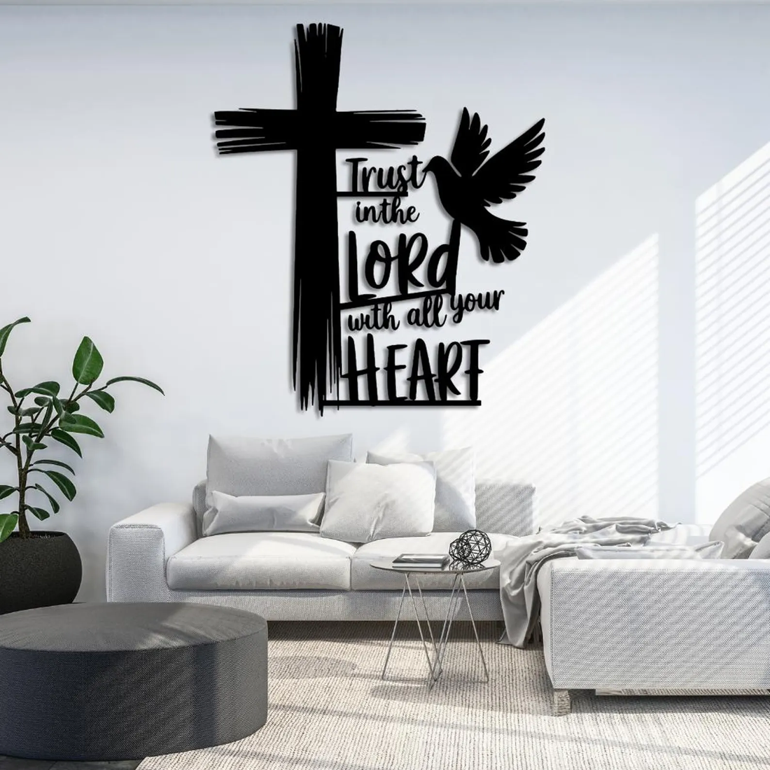 High-quality metal wall art featuring the "Trust in the Lords Metal Wall Art" crafted from durable steel with a sleek black powder-coated finish.