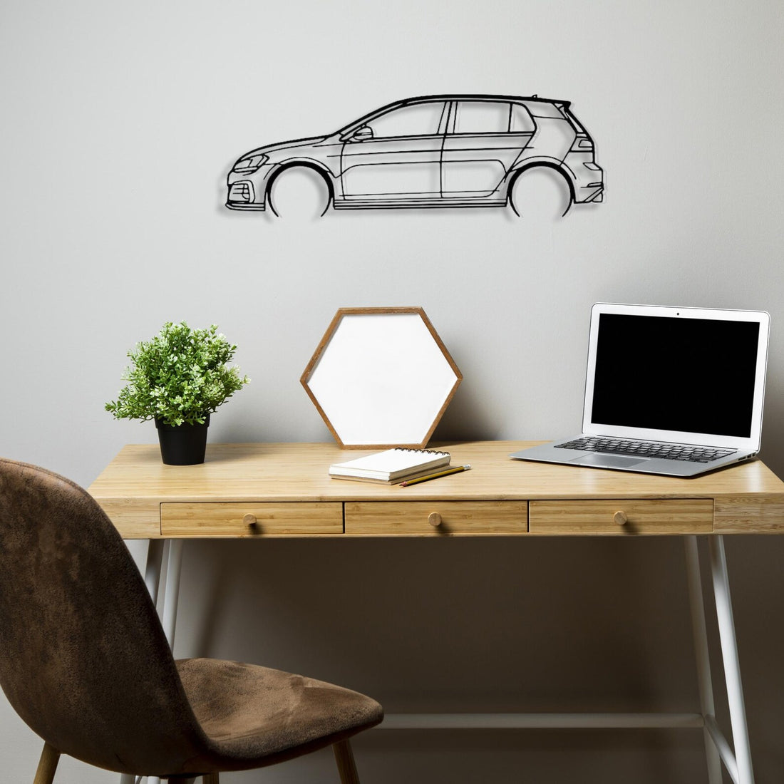 High-quality metal wall art featuring the "Volkswagen GTI Metal Wall Art" crafted from durable steel with a sleek black powder-coated finish.