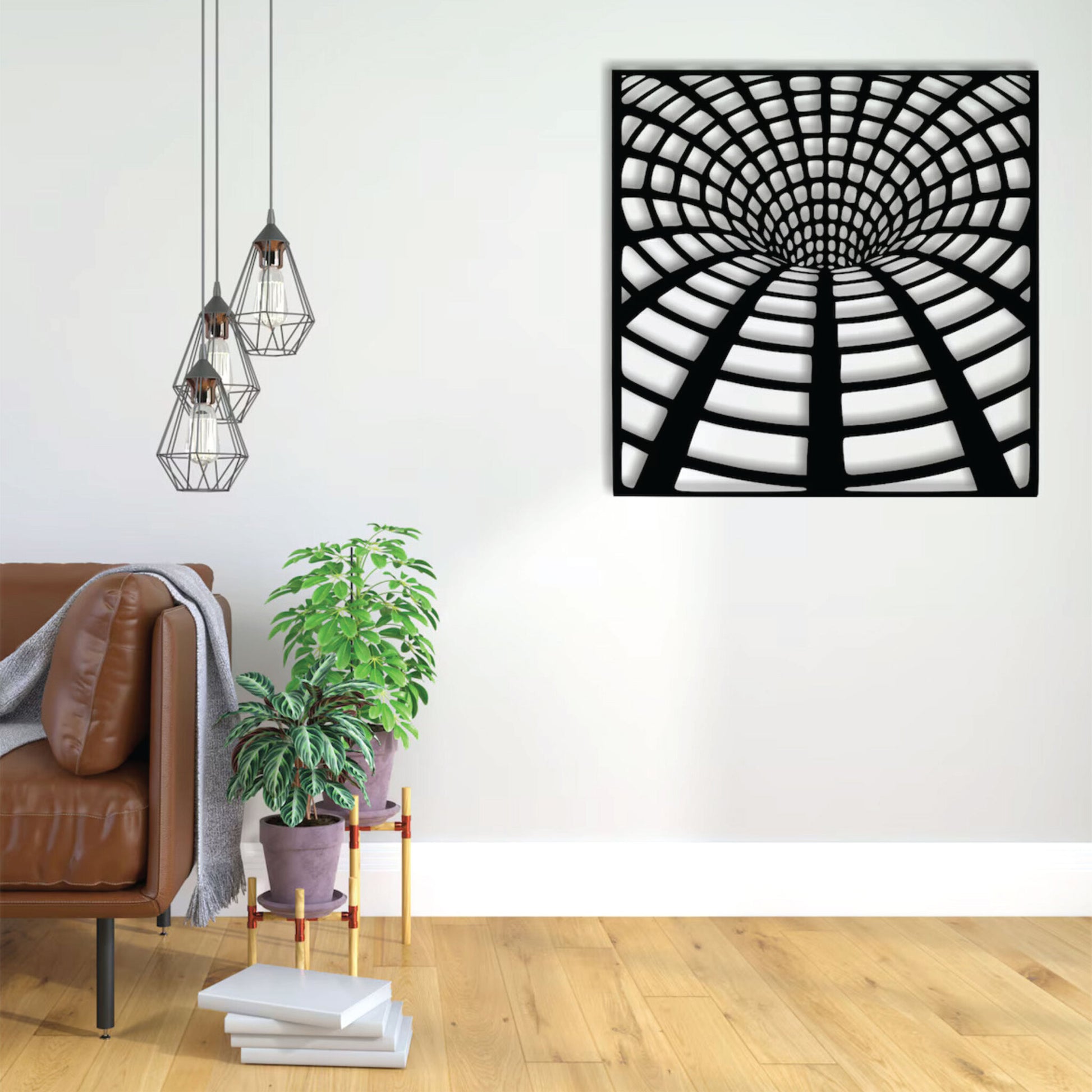 High-quality metal wall art featuring the "Worm Hole Metal Wall Art" crafted from durable steel with a sleek black powder-coated finish.