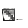 300mm metal cube lamp featuring a basket weave cut-out pattern, white plexiglass panels, and a textured black finish.