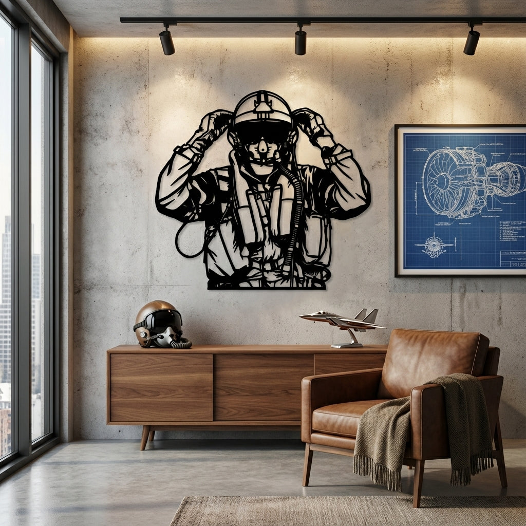 Fighter Pilot Metal Wall Art - Interior Mockup