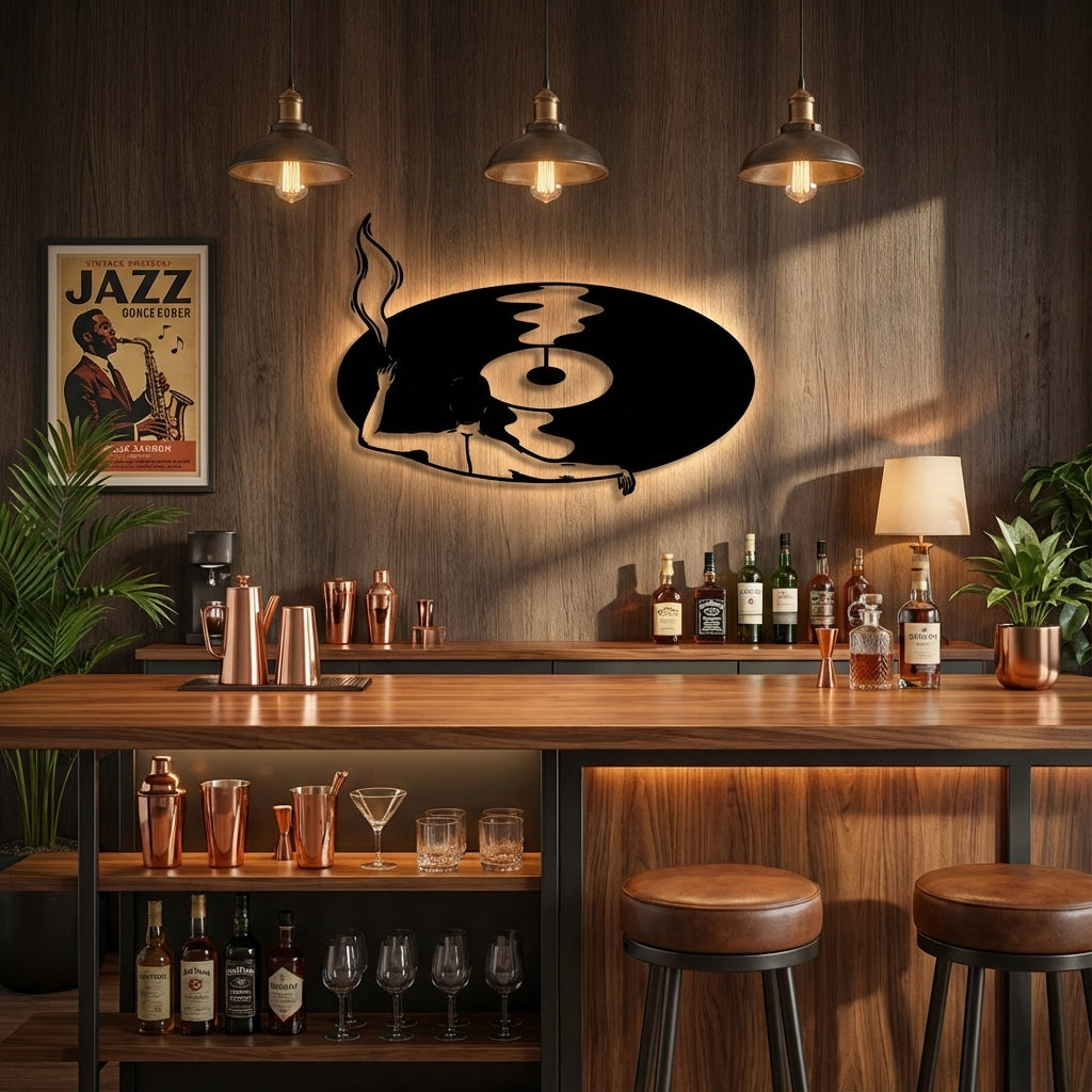 Smoky Grooves Metal Wall Art - Interior Mockup