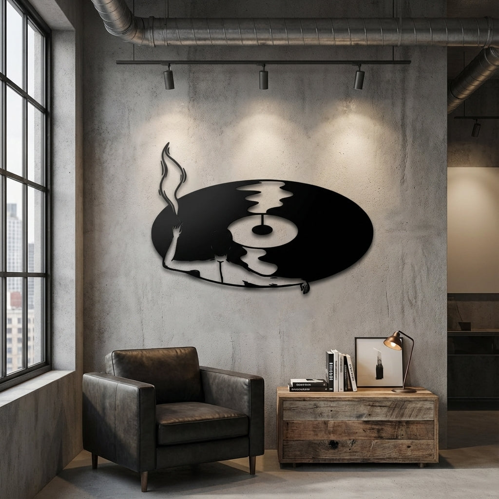 Smoky Grooves Metal Wall Art - Interior Mockup