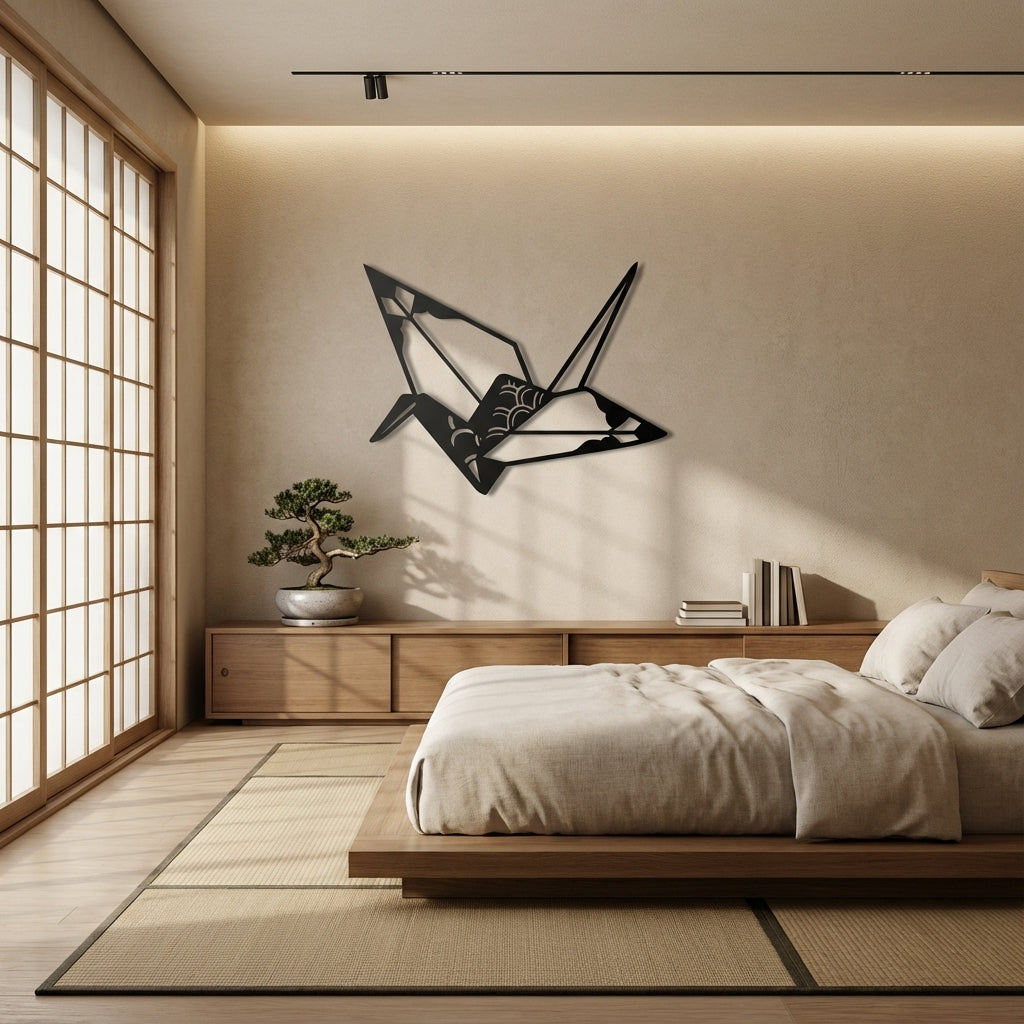 Origami Crane Metal Wall Art - Interior Mockup