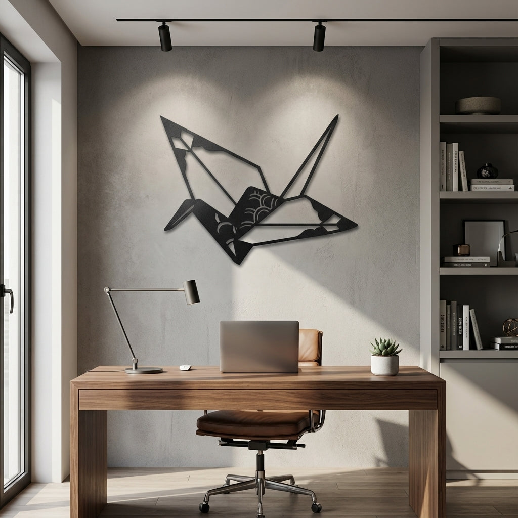 Origami Crane Metal Wall Art - Interior Mockup