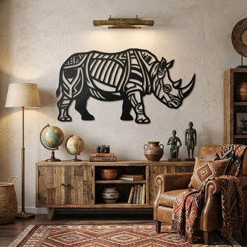 Geometric Rhino Metal Wall Art - Interior Mockup