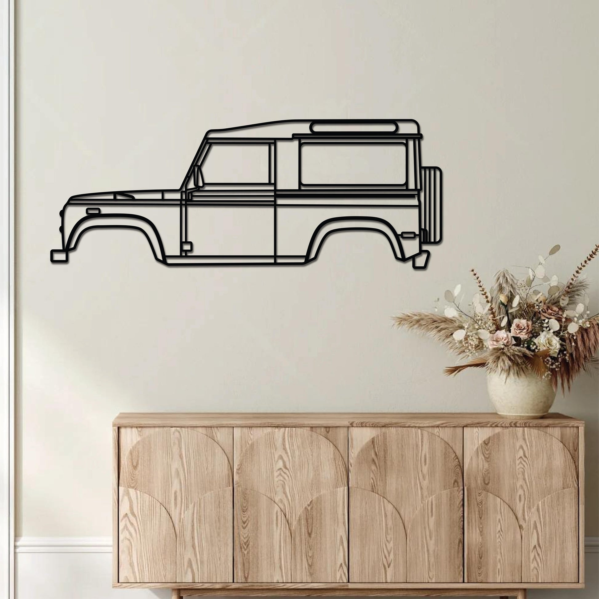 High-quality metal wall art featuring the "1997 Defender Metal Wall Art" crafted from durable steel with a sleek black powder-coated finish.