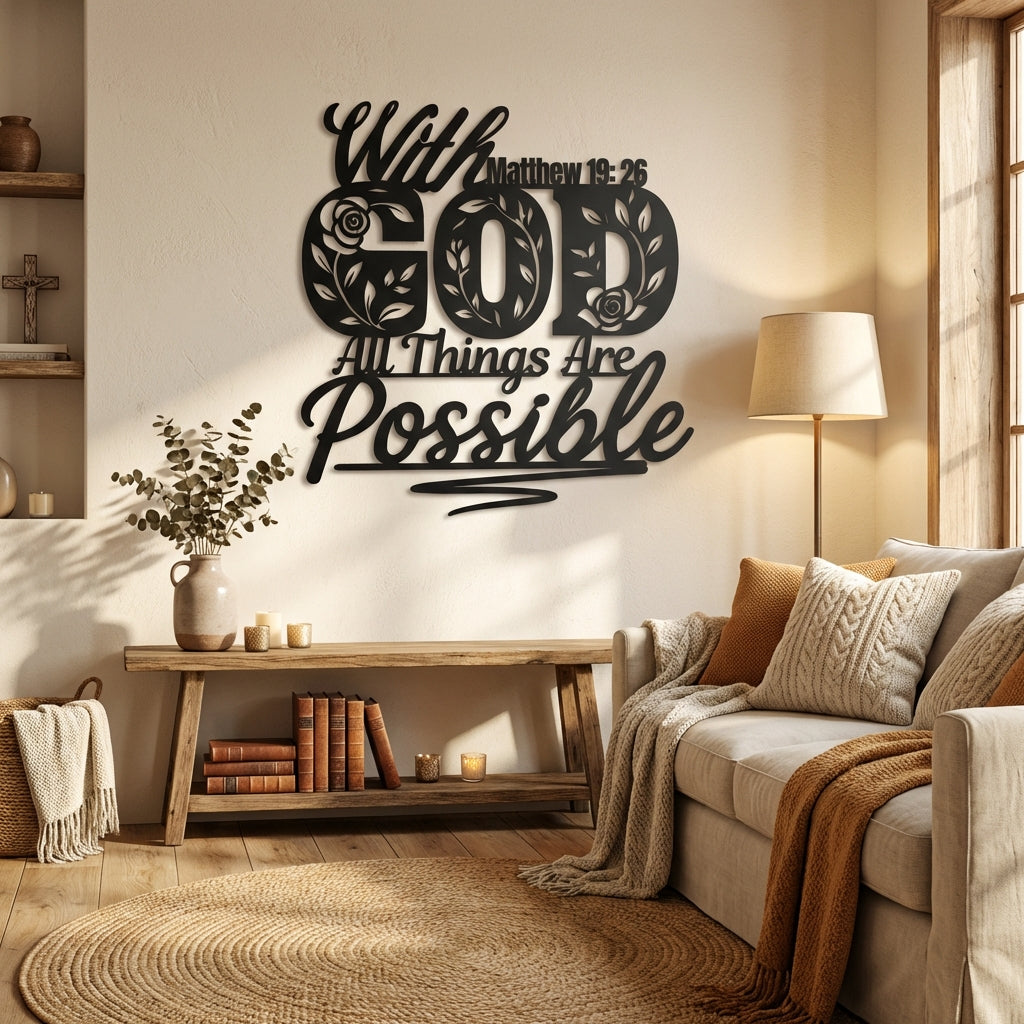With God Possible Metal Wall Art - Interior Mockup