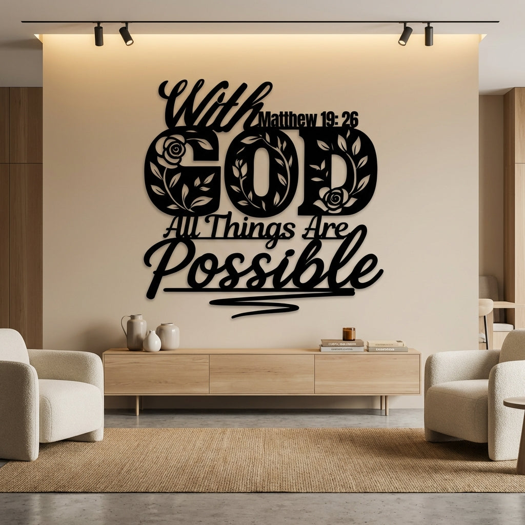 With God Possible Metal Wall Art - Interior Mockup