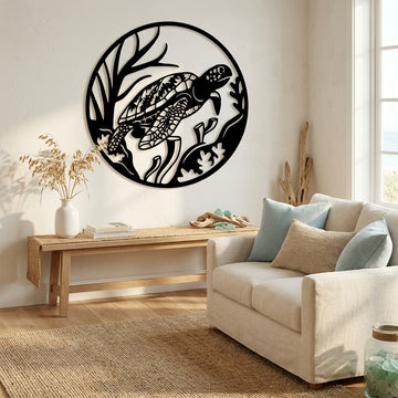 Reef Turtle Metal Wall Art - Interior Mockup