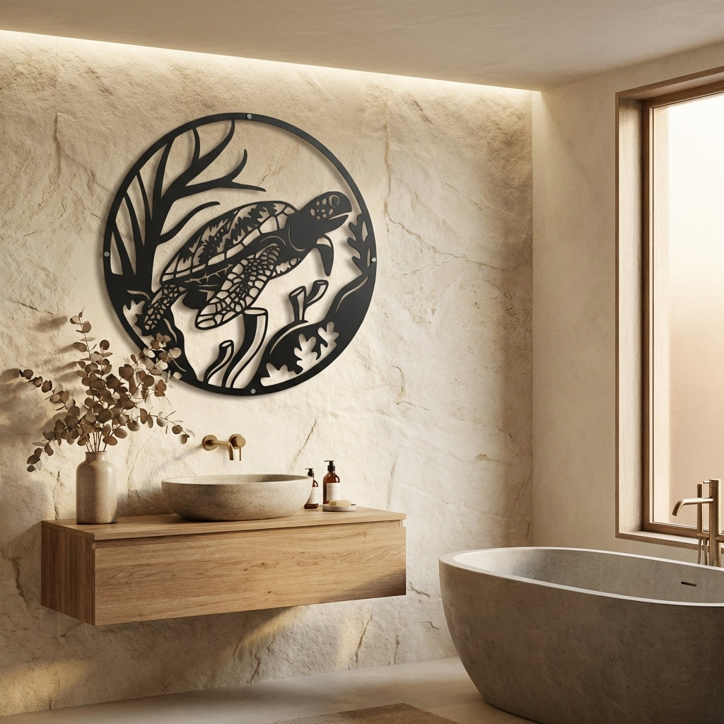 Reef Turtle Metal Wall Art - Interior Mockup