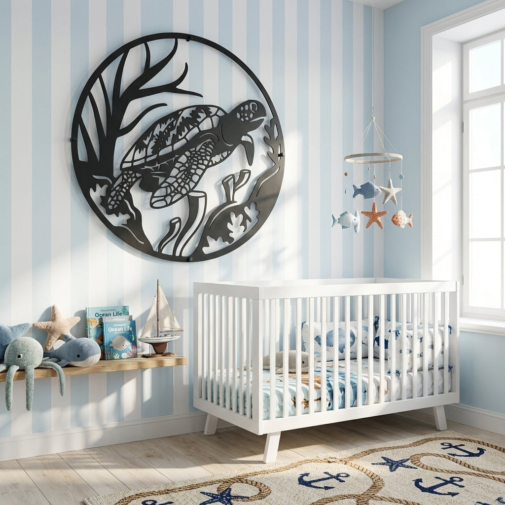 Reef Turtle Metal Wall Art - Interior Mockup