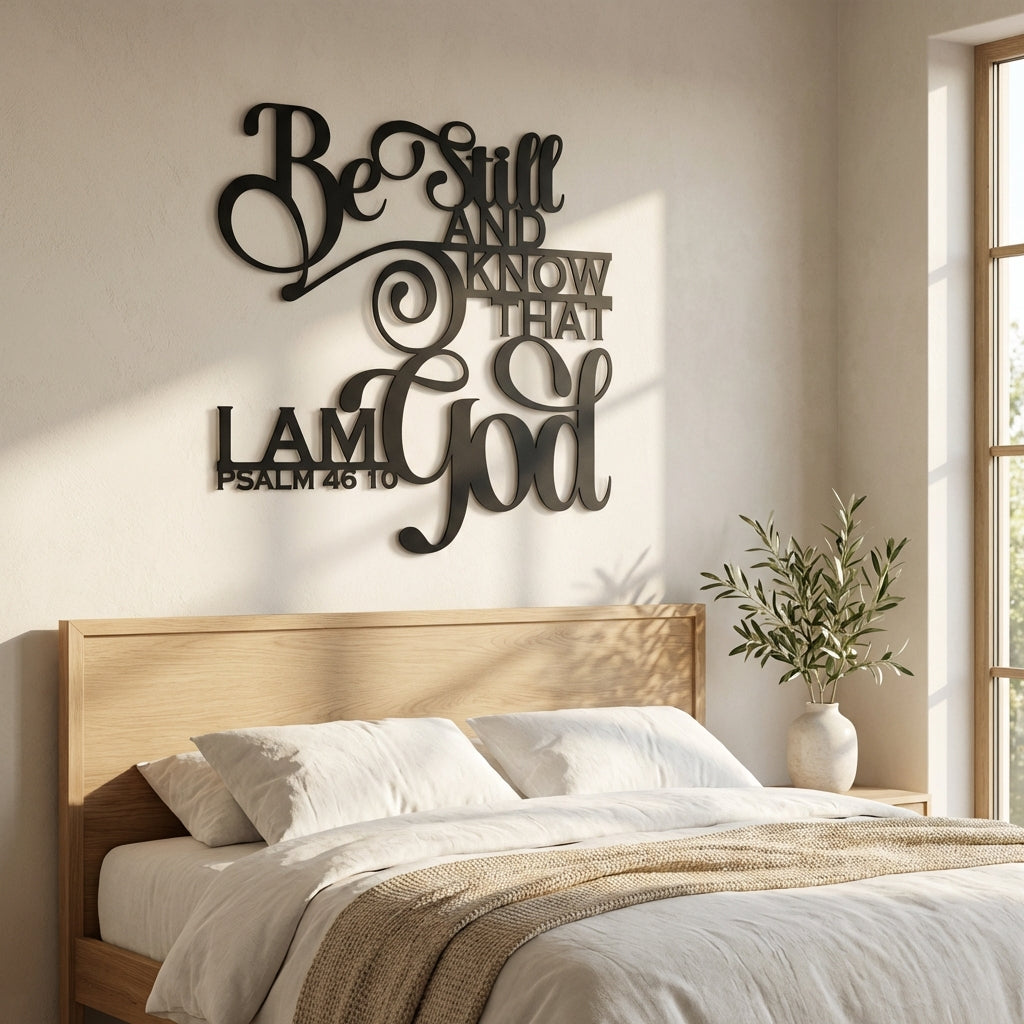 Be Still Psalm Metal Wall Art - Interior Mockup