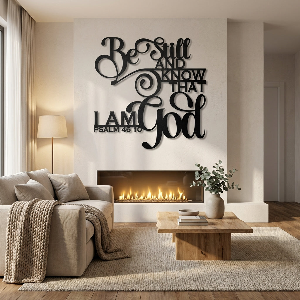 Be Still Psalm Metal Wall Art - Interior Mockup