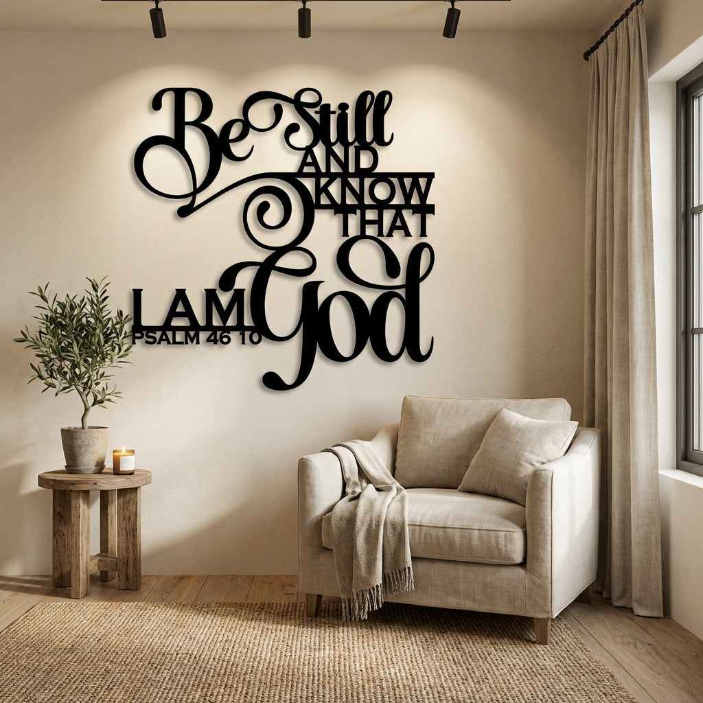 Be Still Psalm Metal Wall Art - Interior Mockup