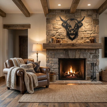 Highland Cow Metal Wall Art - Interior Mockup