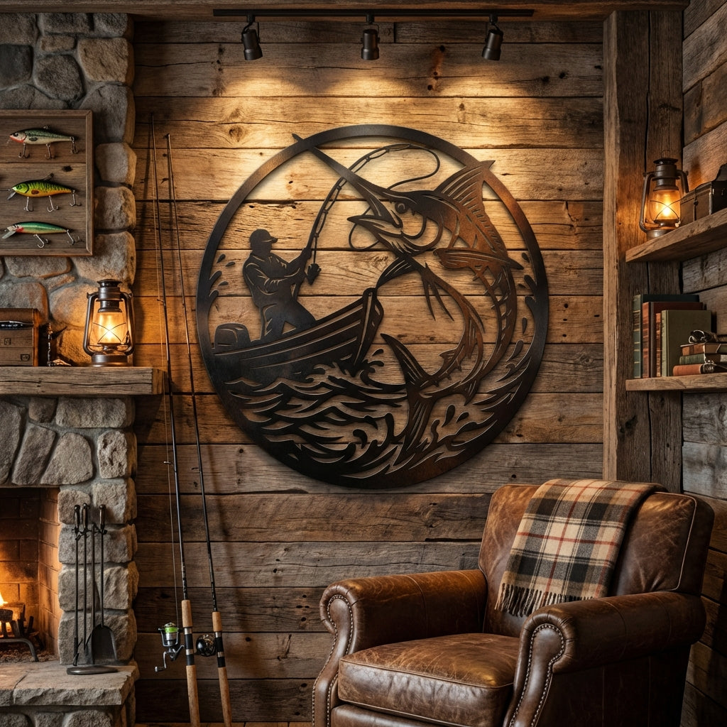Marlin Battle Metal Wall Art - Interior Mockup