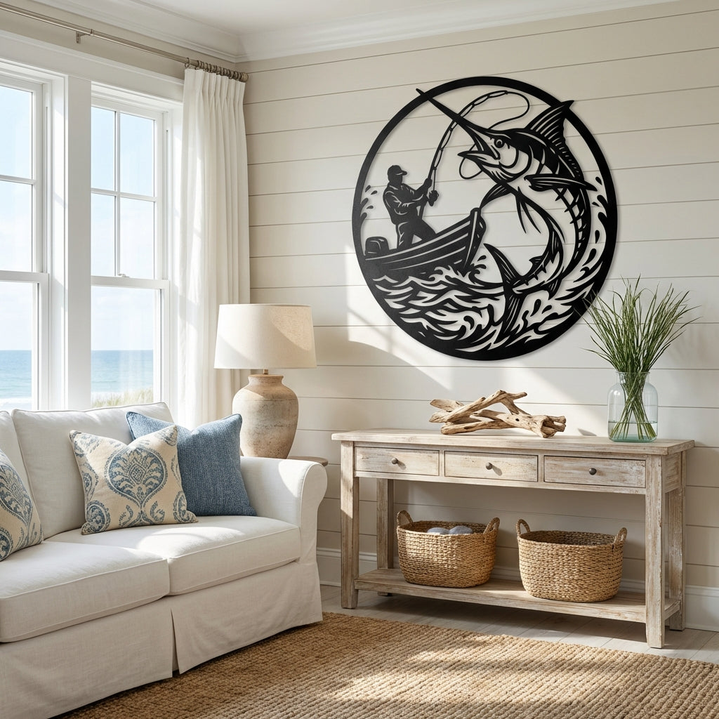 Marlin Battle Metal Wall Art - Interior Mockup