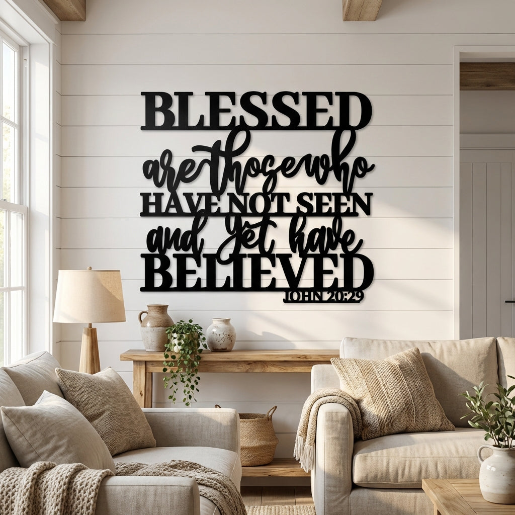 Blessed Belief John 20:29 Metal Wall Art - Interior Mockup